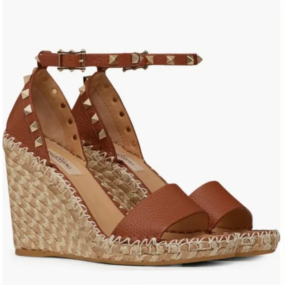 Valentino Rockstud Espadrille Wedge Sandal